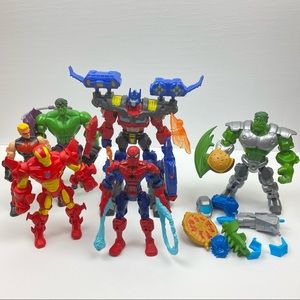 Hasbro Super Hero Mashers Marvel and Transformers 6 Figure Lot Plus Accessories